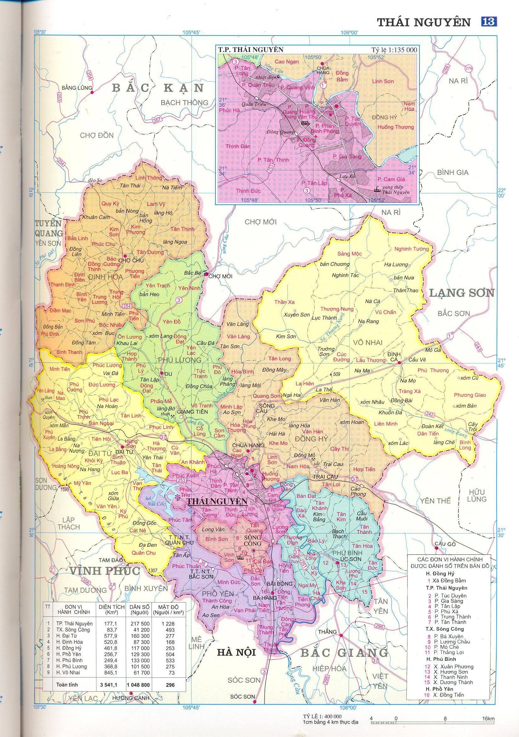 Bản đồ hành chính tỉnh Thái Nguyên