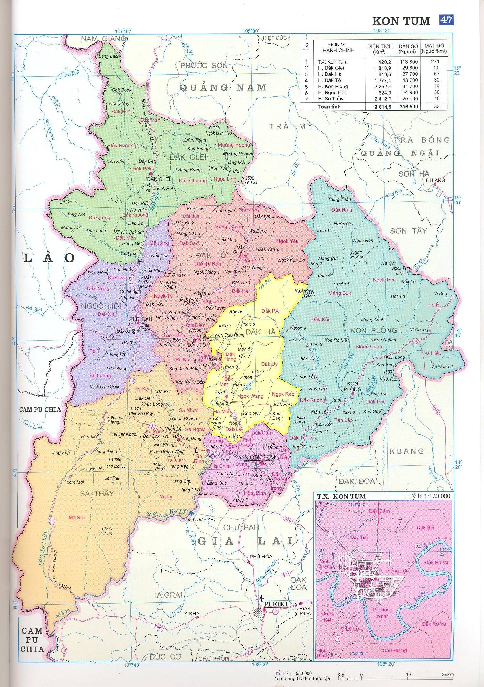 Bản đồ hành chính tỉnh Kom Tum