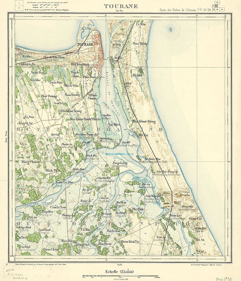 Bản đồ thành phố Đà Nẵng (Tourane) năm 1908 (trừ bán đảo Sơn Trà không được thể hiển trong bản đồ).
