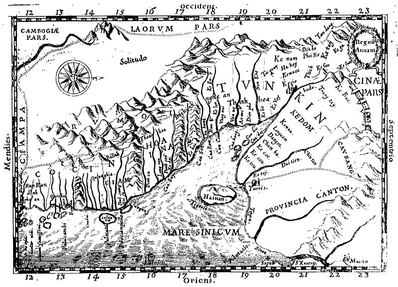 Bản đồ Annam được vẽ bởi Alexandre de Rhodes có địa danh "Cua han".