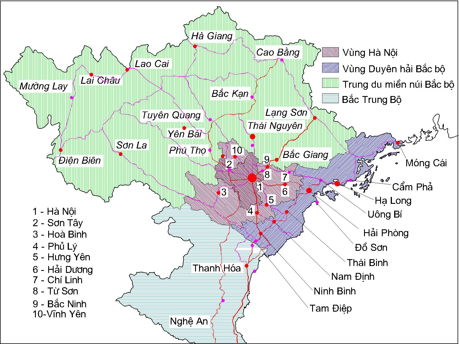 Bản đồ miền Bắc Việt Nam chia theo khu vực kinh tế
