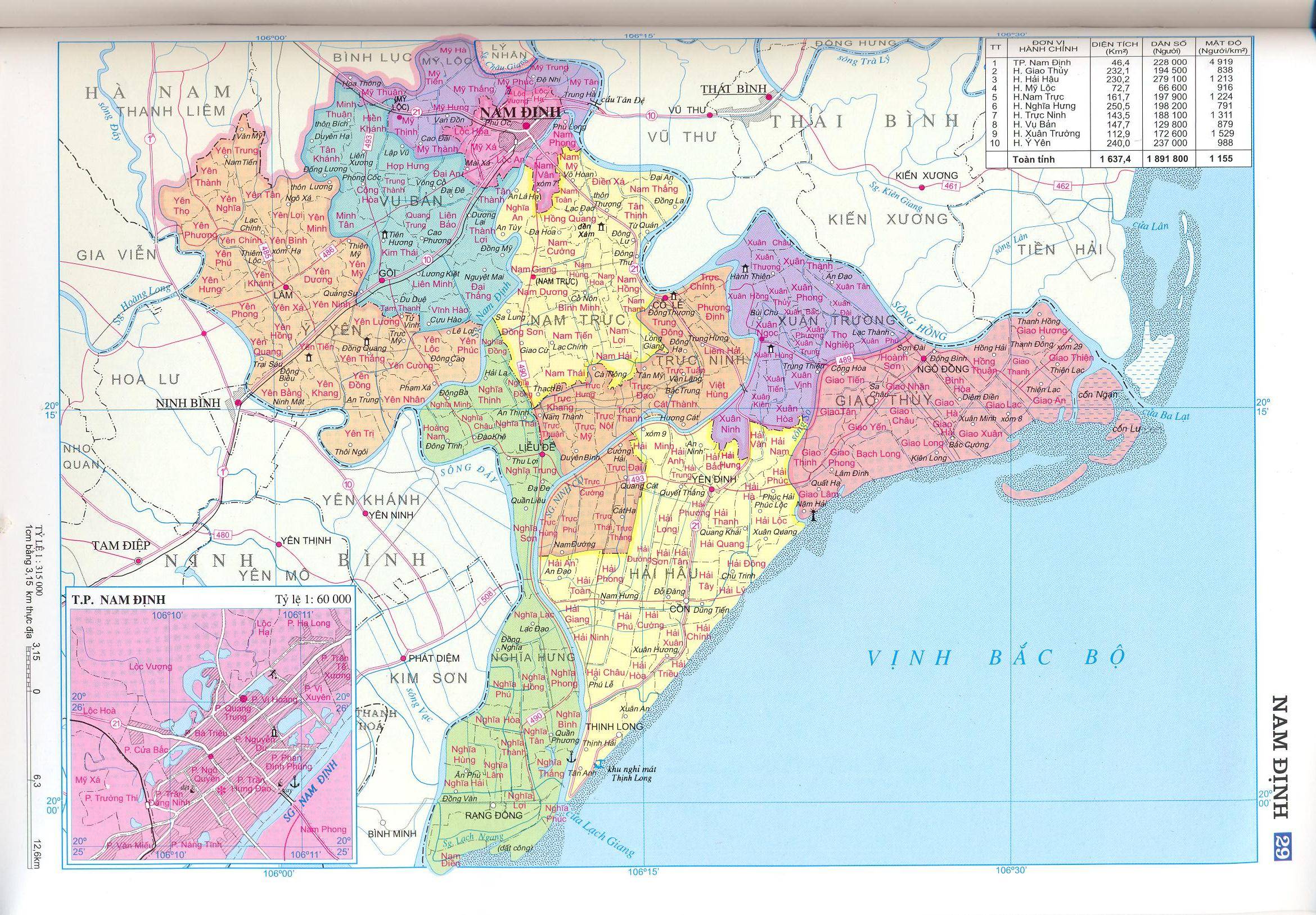 Bản đồ hành chính tỉnh Nam Định