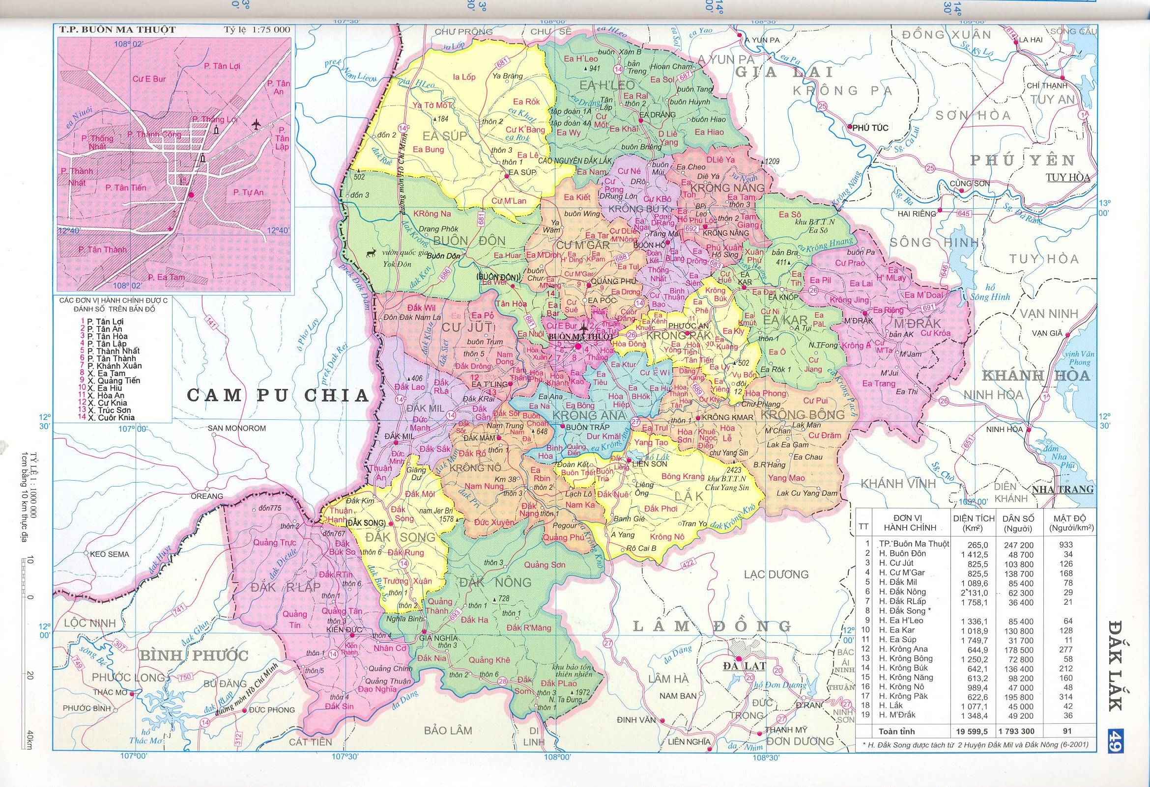 Bản đồ hành chính tỉnh Dak Lak