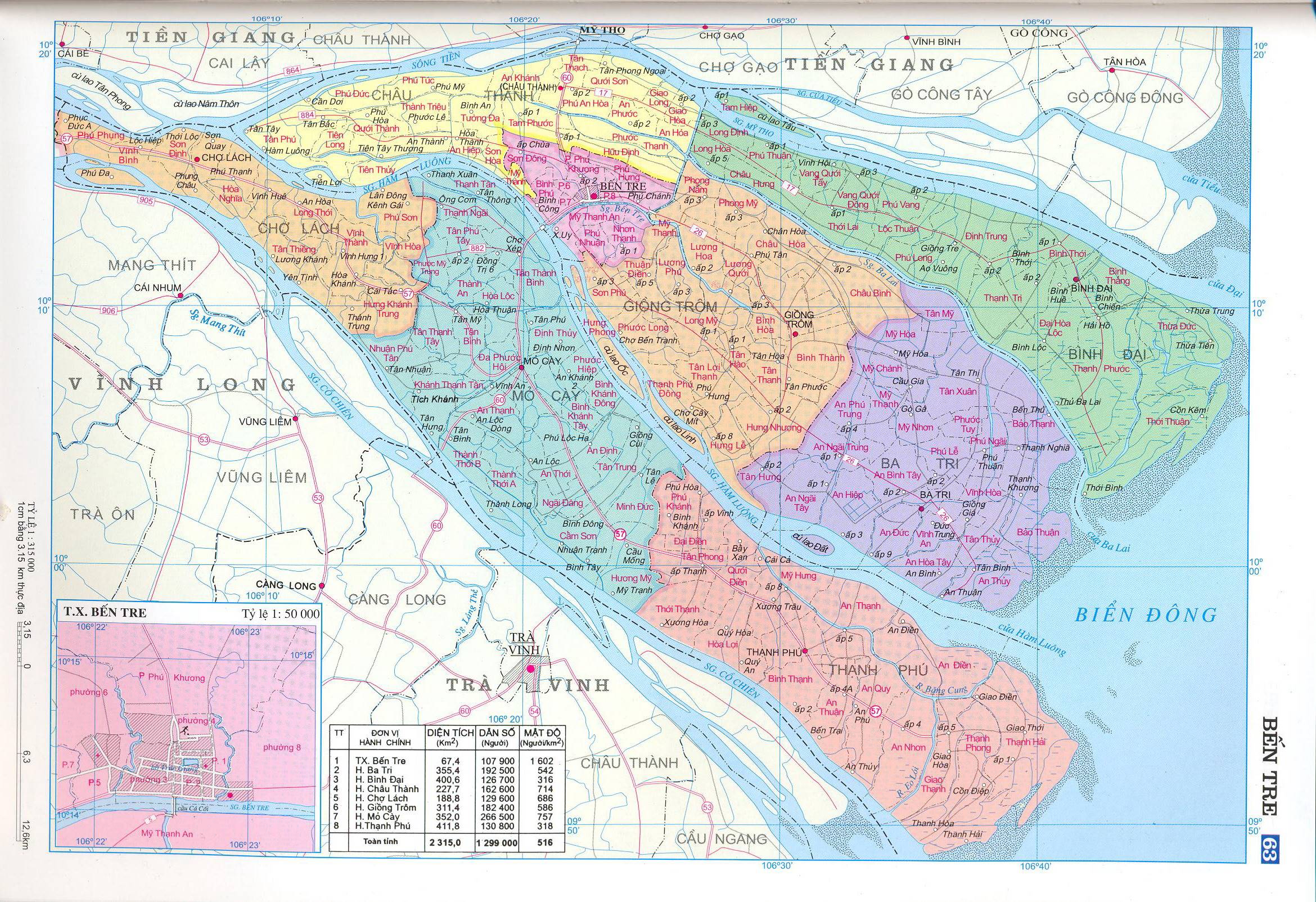 Bản đồ hành chính tỉnh Bến Tre