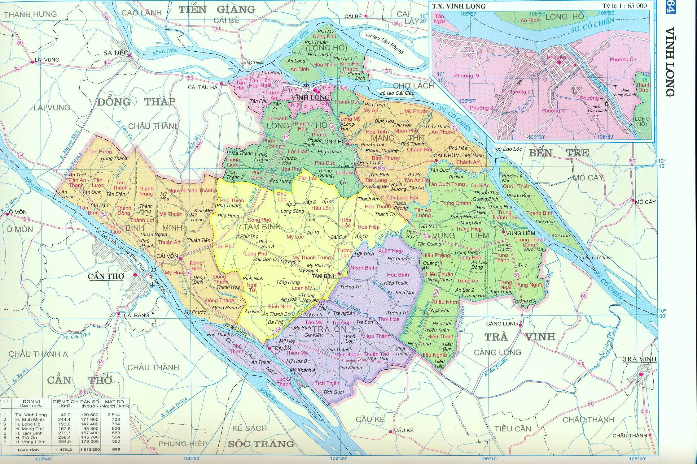 Bản đồ hành chính tỉnh Vĩnh Long