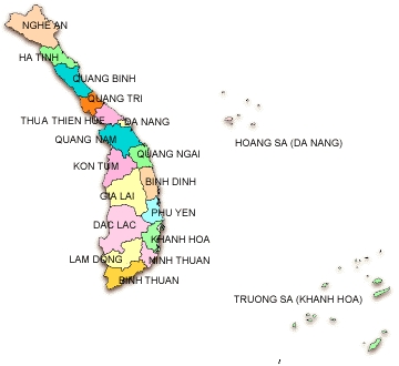 Bản đồ các tỉnh miền Trung Việt Nam