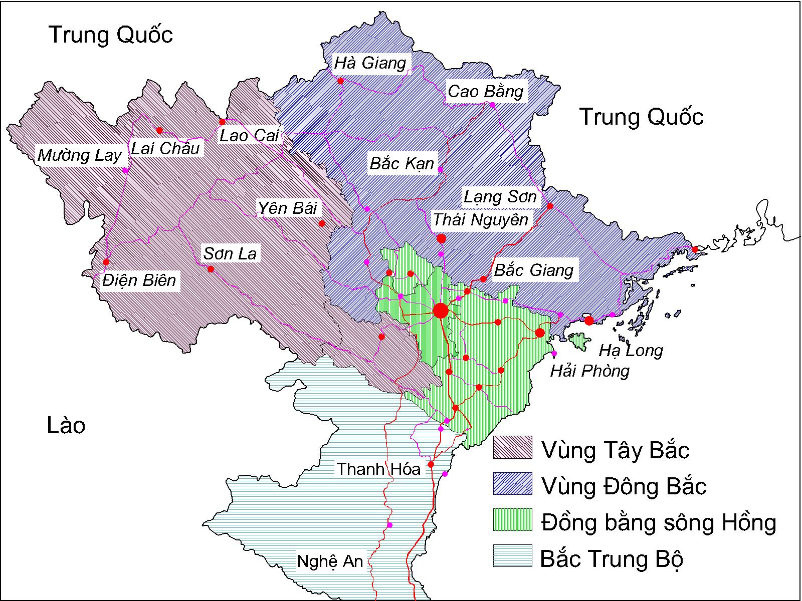 Bản đồ miền Bắc Việt Nam chia theo vị trí địa lý