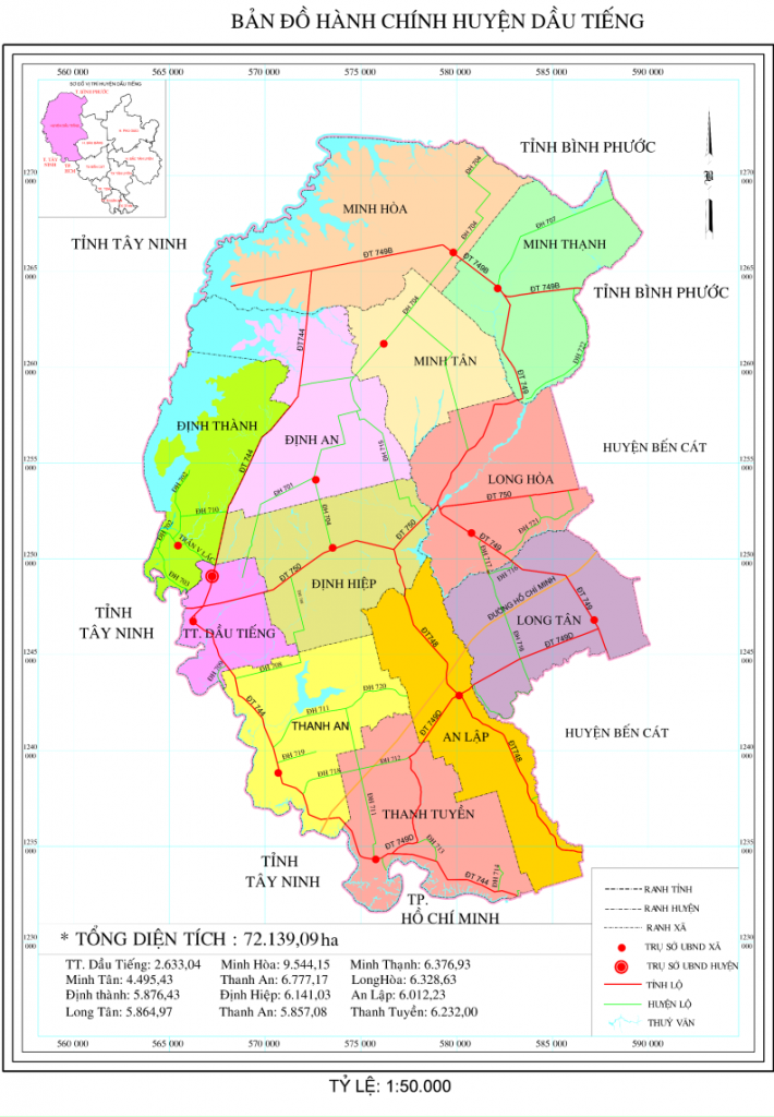 Bản đồ hành chính huyện Dầu Tiếng